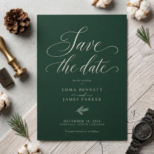 Reserve A Data Casamento de Natal Floresta Verde Marfim Script