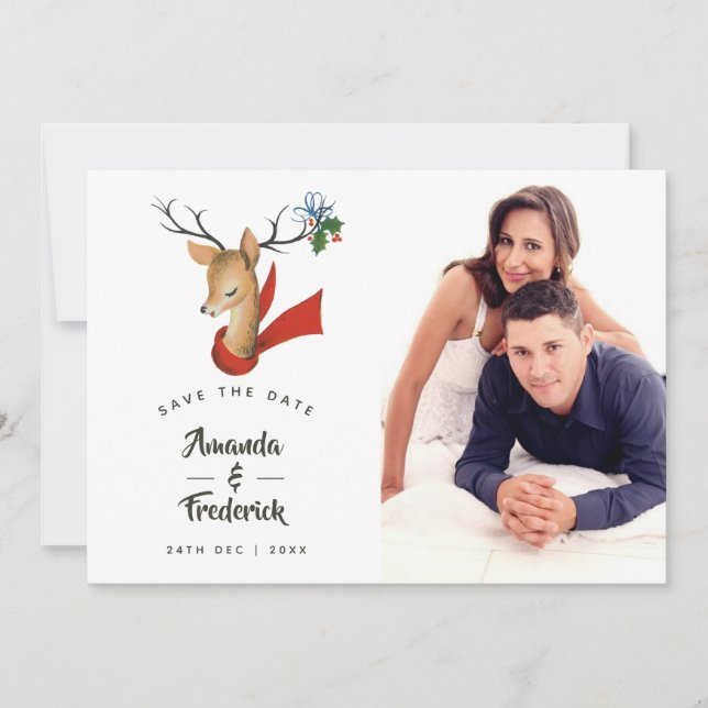 Reserve A Data Casamento de Natal Vintage Retrô Salve a Data (Frente)