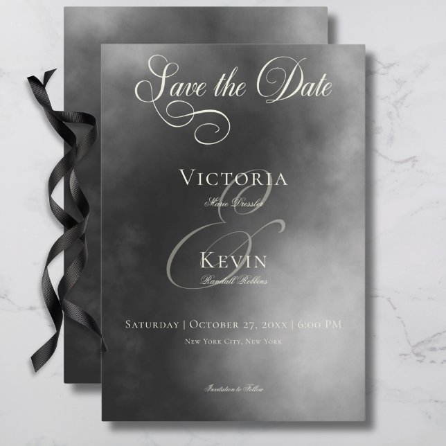 Reserve A Data Casamento de Neve Negra da Meia-Noite Escura (Dark Moody Midnight Black Fog Wedding Save The Date Card)