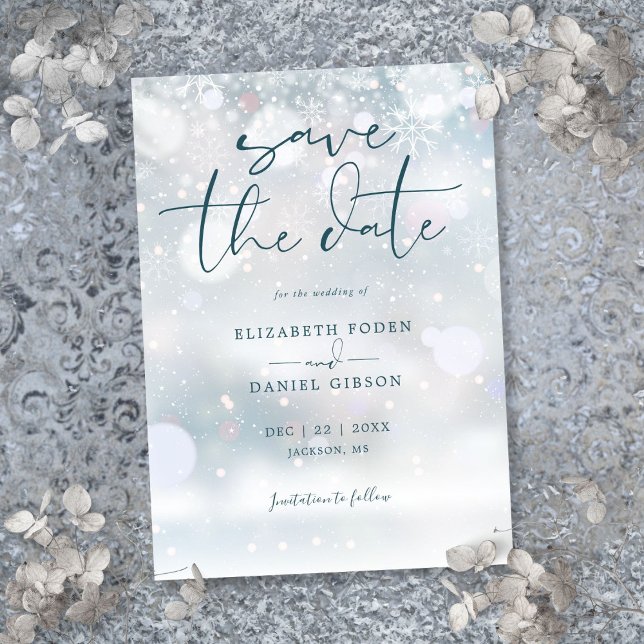 Reserve A Data Casamento de Neve no Inverno Mágico (Winter Wonderland Snow Wedding Save The Date)