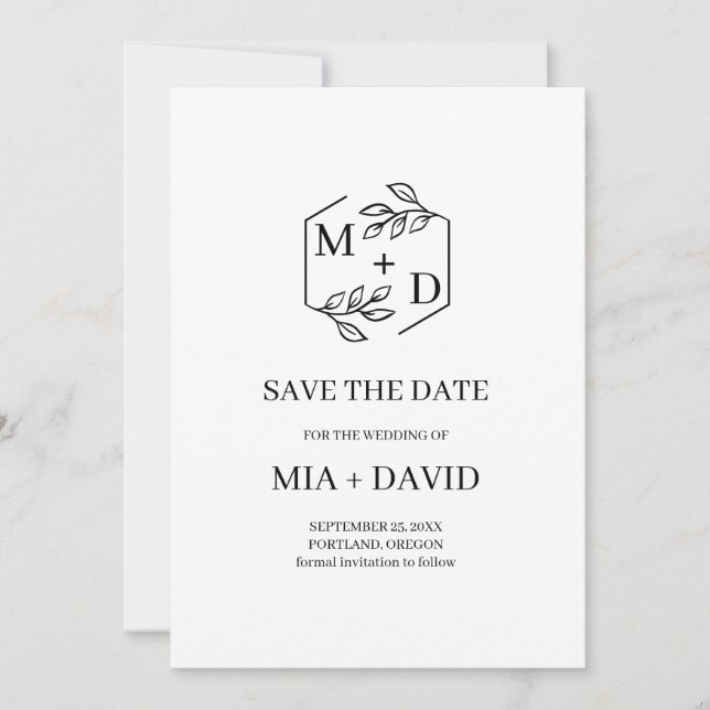 Reserve A Data Casamento de Noivado com Foto de Monograma Moderno (Frente)