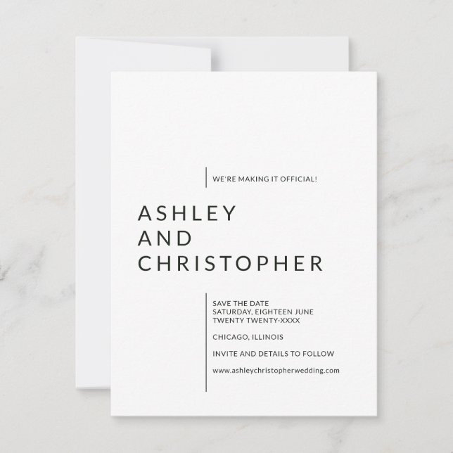 Reserve A Data Casamento de Nomes Isolados Minimalista (Frente)