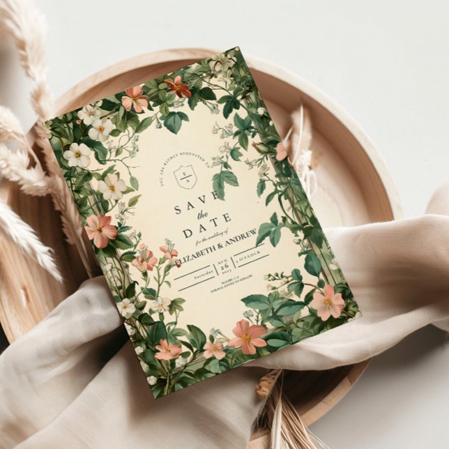 Reserve A Data Casamento de Nouveau com Arte Floral Suave (Criador carregado)