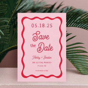 Reserve A Data Casamento de Ondas Vermelhas e Rosa ondulado