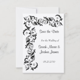 Reserve A Data Casamento de Ornamentado Floral Branco e Preto