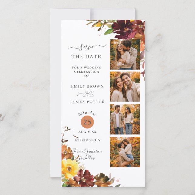 Reserve A Data Casamento de Outono com Cabine de Fotos em Laranja (Frente)