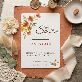 Reserve A Data Casamento de Outono com Flor Silvestre Terracota B