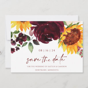 Reserve A Data Casamento de Outono Girassóis Floral Vermelho Borg