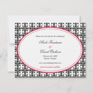 Reserve A Data Casamento de oval de cadarço preto vermelho salve