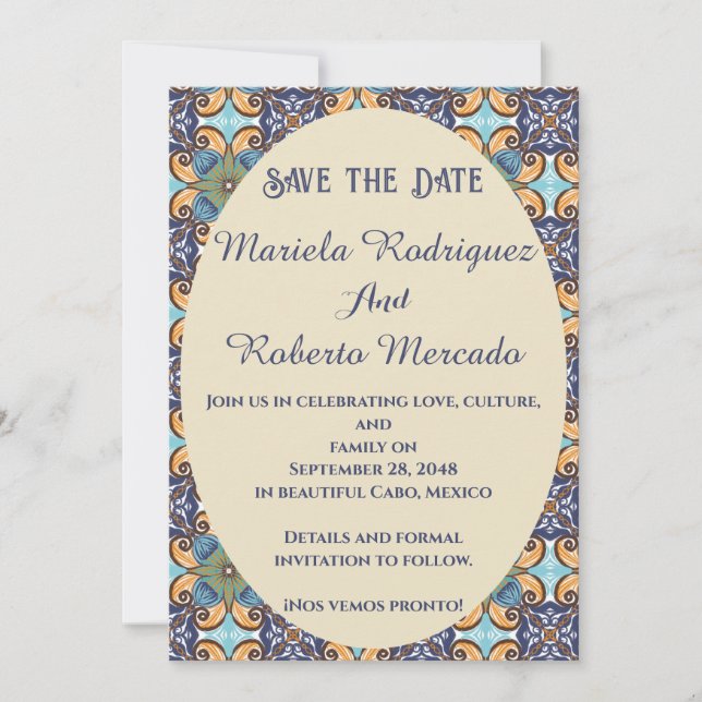 Reserve A Data Casamento de Oval Talavera Floral Mexicana Elegant (Frente)