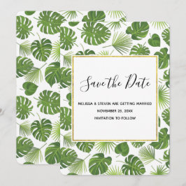 Reserve A Data Casamento de Padrão de Folhas Tropicais na moda Ve