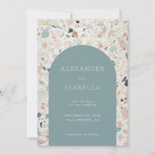 Reserve A Data Casamento de Padrão Específico do Pastel Terrazzo