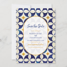 Reserve A Data Casamento de Padrão Português Azul e Amarelo