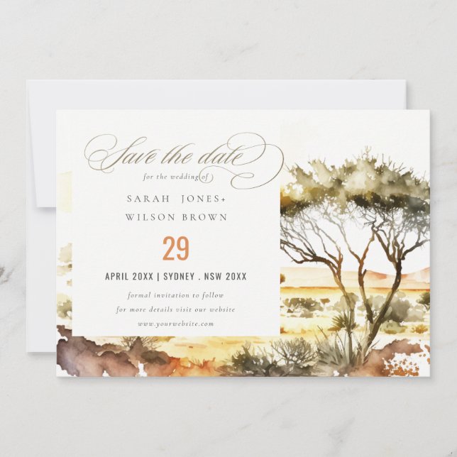 Reserve A Data Casamento de Paisagem Africana com Muted Earth Wat (Frente)