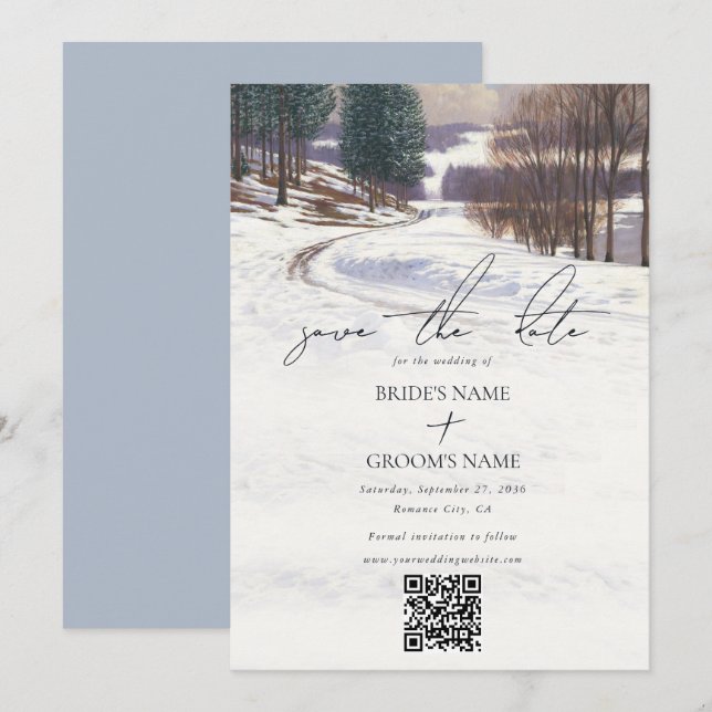 Reserve A Data Casamento de Paisagem de Inverno de Aquarela (Frente/Verso)