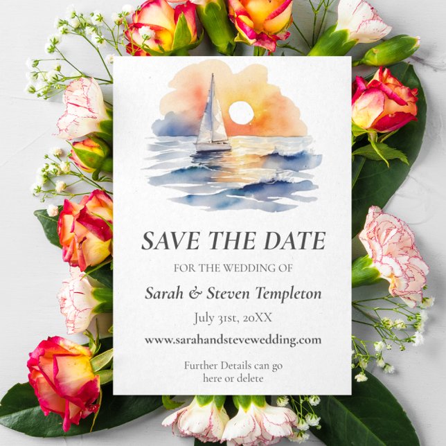 Reserve A Data Casamento de paisagens solares para embarcações de (Save The Date - Nautical Seascape Sunset Sailing Wedding Suite)