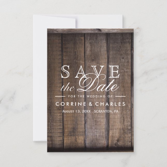 Reserve A Data Casamento de Palete Rustic Wooden - Salve a Data (Frente)