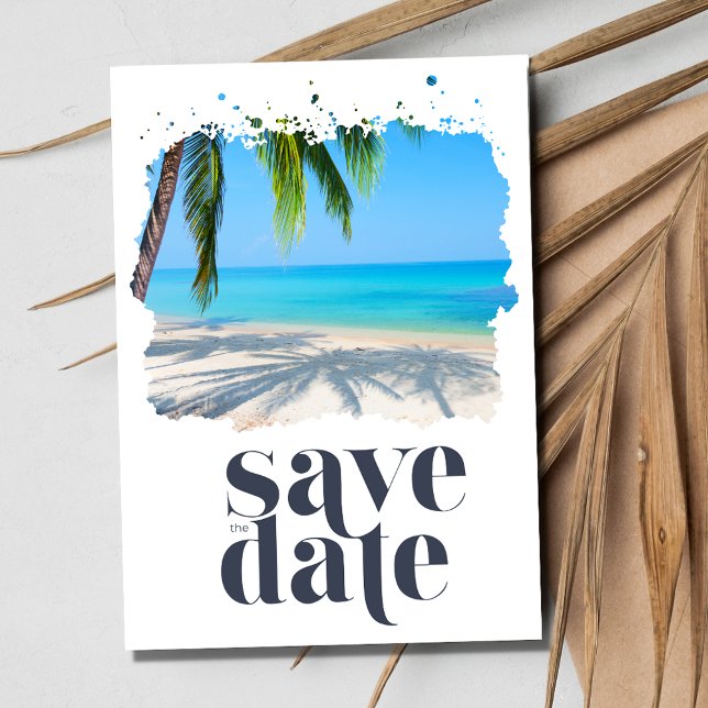 Reserve A Data Casamento de Palm Tree Tropical Beach (Palm Tree Tropical Beach Wedding Save The Date)