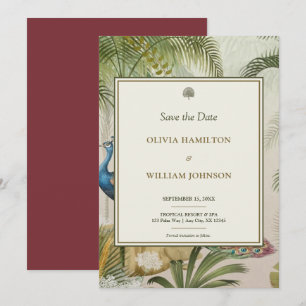 Reserve A Data Casamento de Palm Tropical Burgandy 5x7