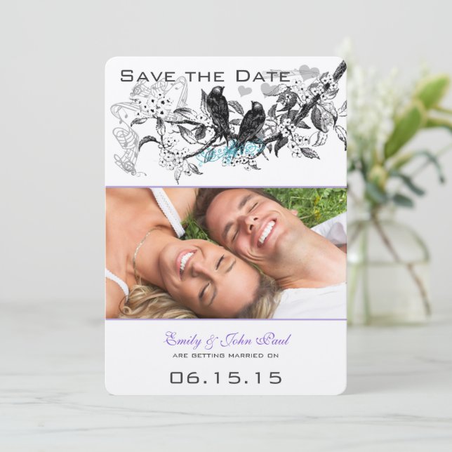 Reserve A Data Casamento de Pássaros Antigos Flores Brancas Salve (Em pé/Frente)