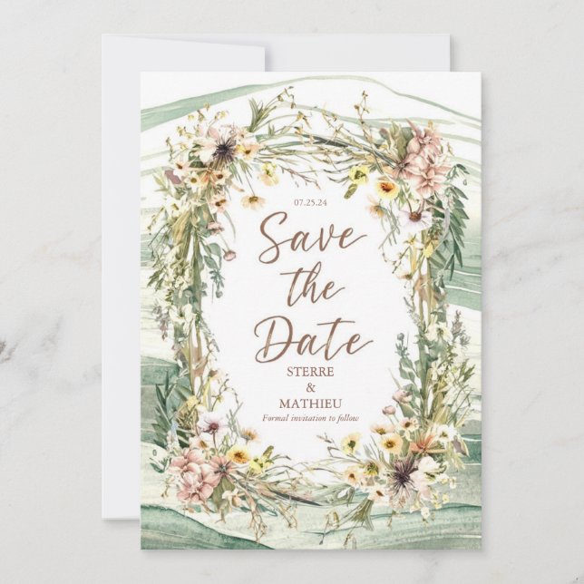 Reserve A Data Casamento de Pastel Joyful Wildflower (Frente)