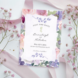 Reserve A Data Casamento de Pastel Lilac Floral Aquarelas de Pape