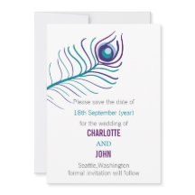 Casamento de pavão azul-roxo salve as datas