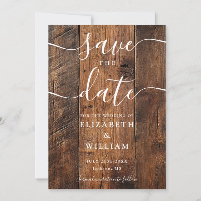 Reserve A Data Casamento de Pedra de Madeira Rustic Boho Chic (Frente)
