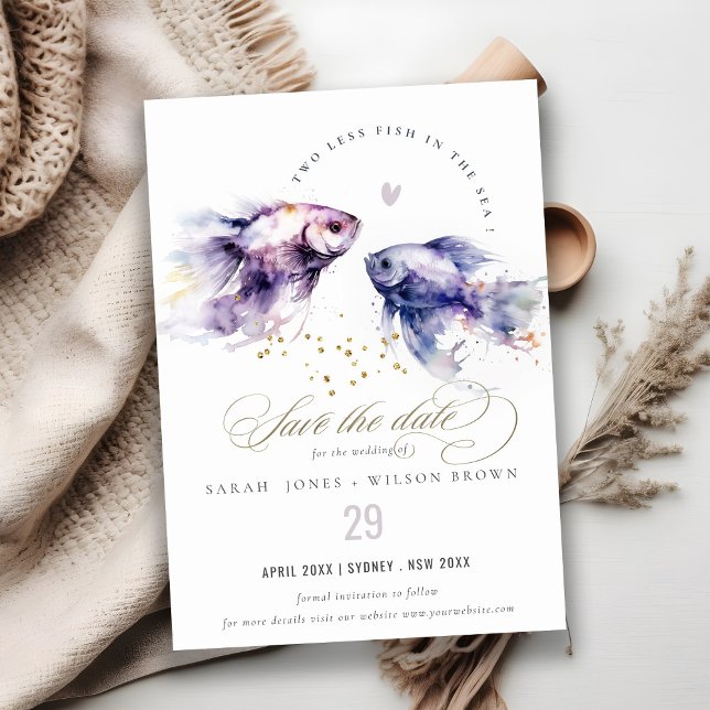 Reserve A Data Casamento de Peixes Costeiros Lilac Aquarela Elega (Criador carregado)