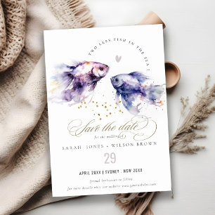 Reserve A Data Casamento de Peixes Costeiros Lilac Aquarela Elega