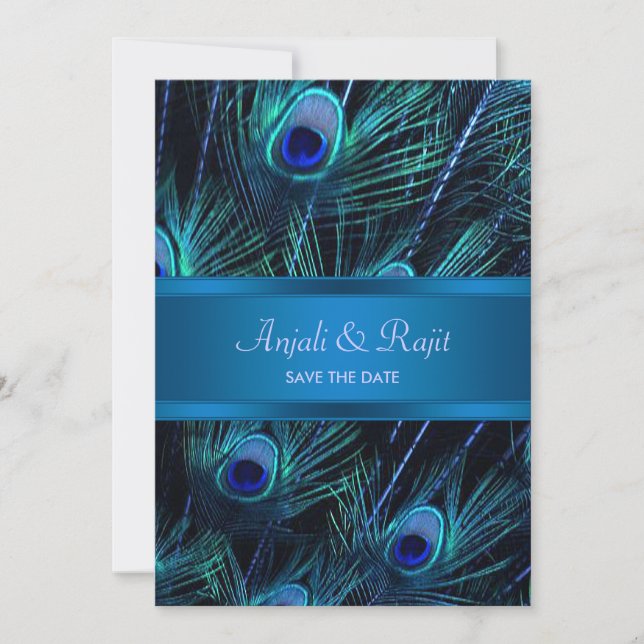 Reserve A Data Casamento de penas de pavão roxo azul real (Frente)
