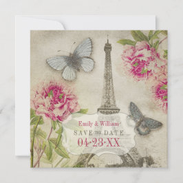 Reserve A Data Casamento de Peônias Vintage Paris Save the Date