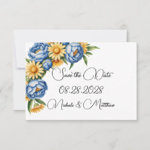 Reserve A Data Casamento de Peony Azul e Disias Amarelas