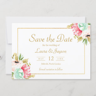 Reserve A Data Casamento de Peony Botanical Watercolor Salvar Dat