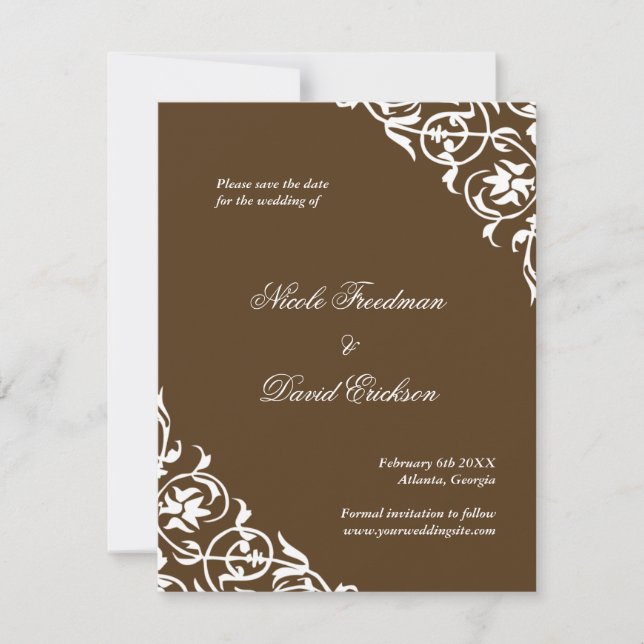 Reserve A Data Casamento de pergaminho de classe castanha salve a (Frente)