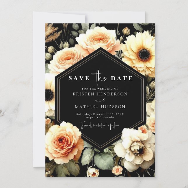 Reserve A Data Casamento de Pêssego Floral Personalizado (Frente)