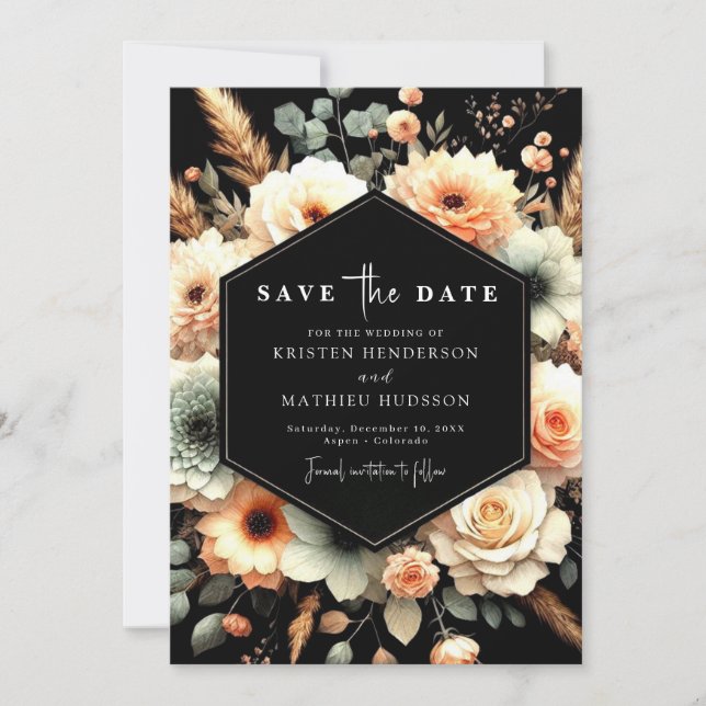 Reserve A Data Casamento de Pêssego Russo Elegante (Frente)