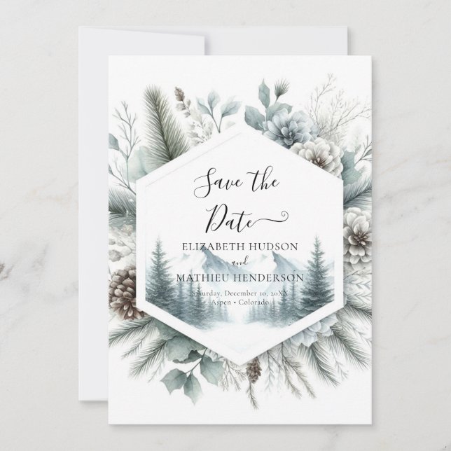 Reserve A Data Casamento de Pico-Montanha Minimalista (Frente)