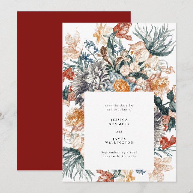 Reserve A Data Casamento de Pinças Botânicas Elegantes (Frente/Verso)