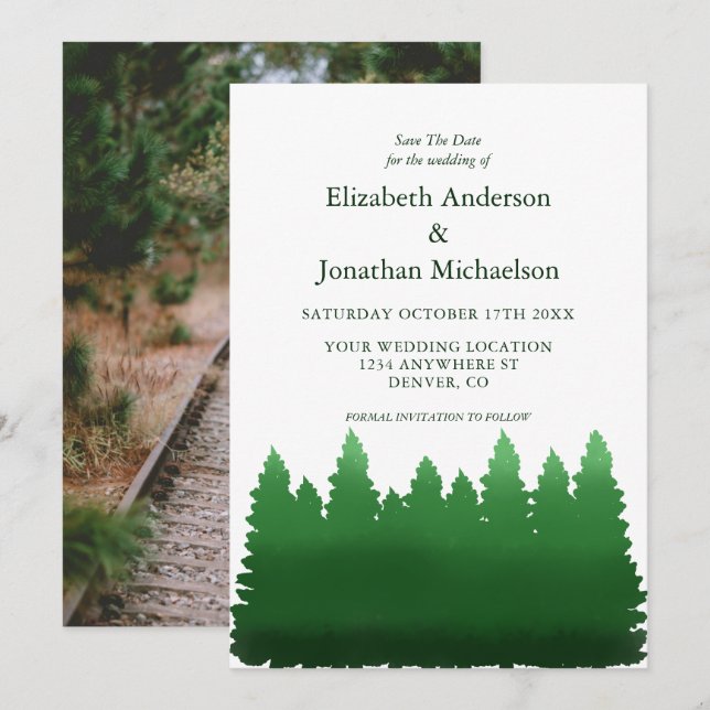 Reserve A Data Casamento de Pinheiros de Madeira (Frente/Verso)