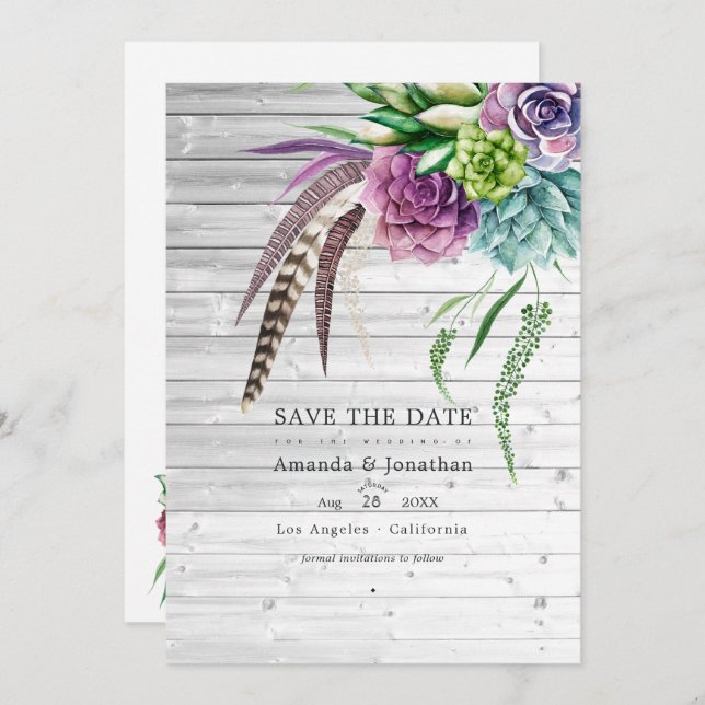 Reserve A Data Casamento de Plantas Suculentas Boho Místicas Rúst (Frente/Verso)