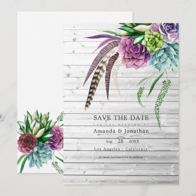 Reserve A Data Casamento de Plantas Suculentas Boho Místico Rústi (Frente/Verso)
