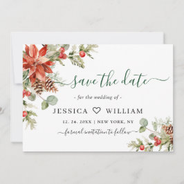 Reserve A Data Casamento de Poinsettia Pine Watercolor Elegante