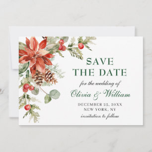Reserve A Data Casamento de Poinsettia Pine Watercolor Elegante