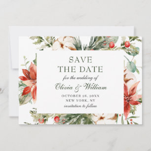 Reserve A Data Casamento de Poinsettia Pine Watercolor Elegante