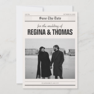 Reserve A Data Casamento de poster de jornal minimalista