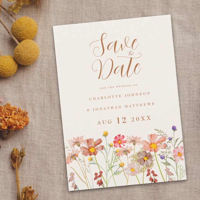 Reserve A Data Casamento De Prados De Flor Selvagem Elegante Salv (Boho chic Wildflower meadow Wedding save the date invitation watercolor florals fall colors)