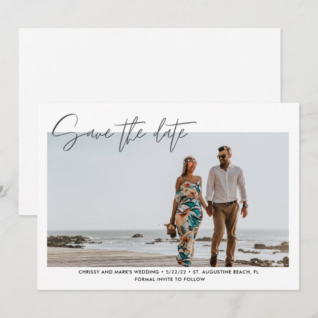 Reserve A Data Casamento de Praia com Foto Moderna Salve a Data (Frente/Verso)