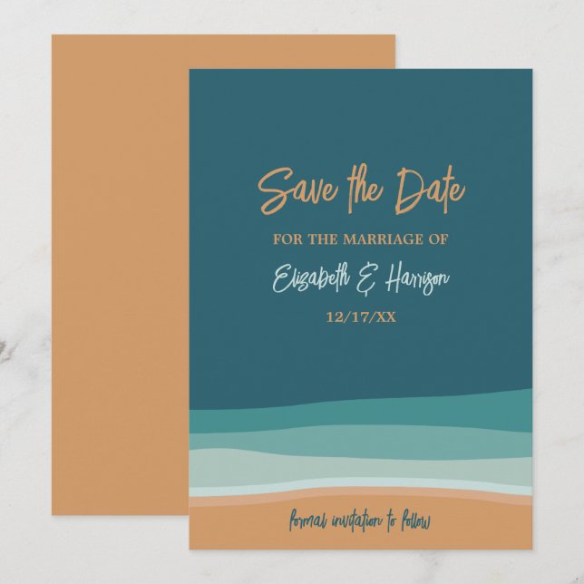 Reserve A Data Casamento de Praia de abstrato Ocean (Frente/Verso)