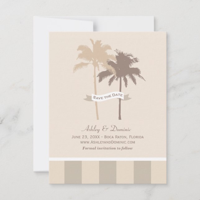 Reserve A Data Casamento de Praia de Beige Palm Trees Neutro (Frente)